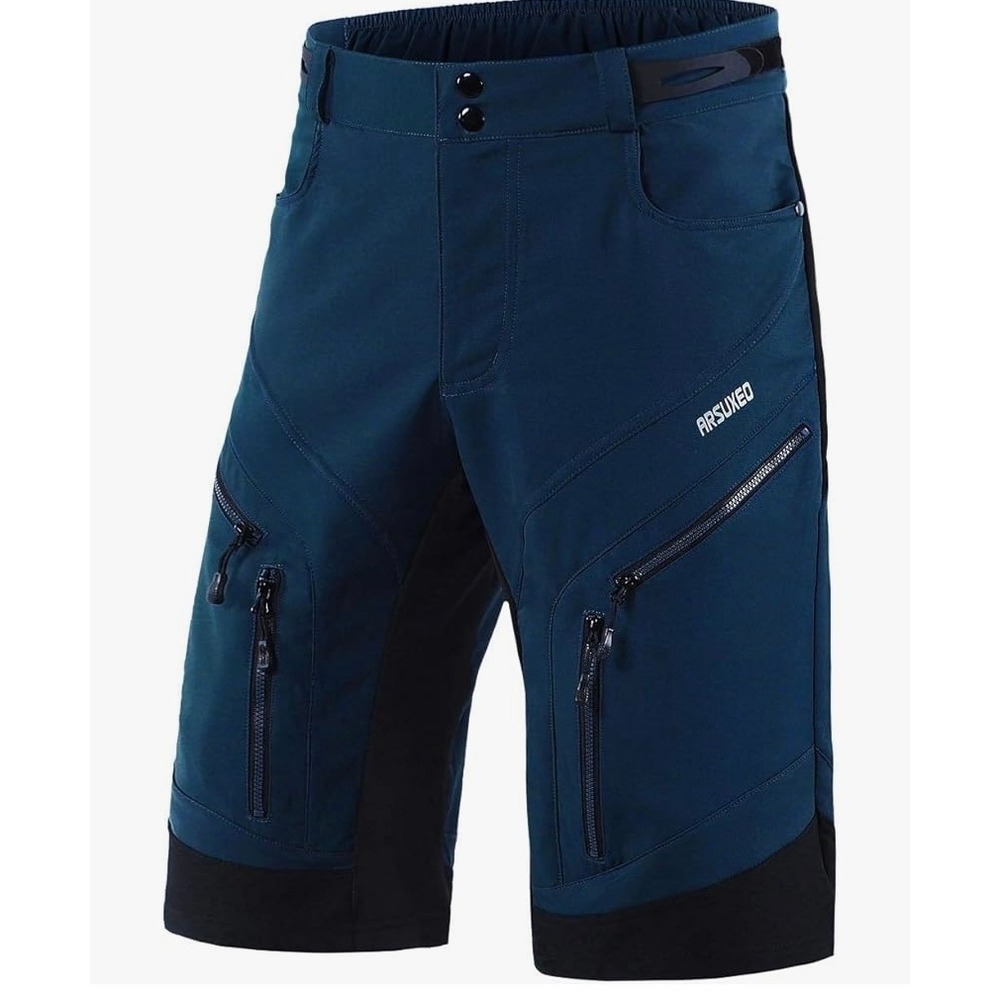 Arsuxeo Mens Blue Black Mountain Bike Cycling‎ Shorts Size Large